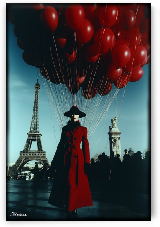 Lady with red baloons in Paris FA 25 2x3  42 by Ksavera ART