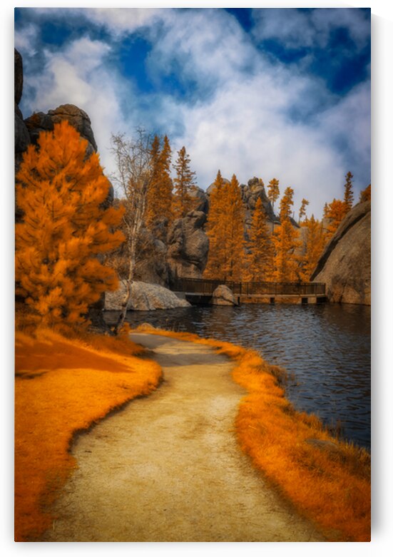 Autumnal Serenity: Sylvan Lake Path in Infrared by Dream World Images