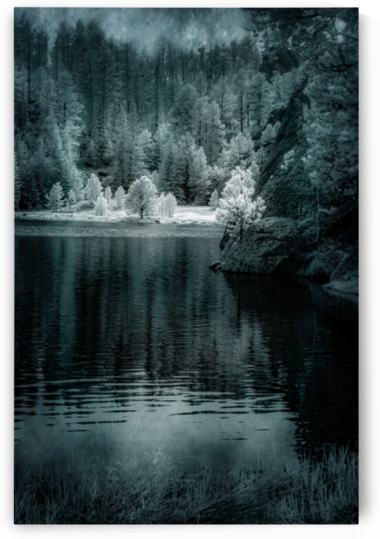 Enchanting Haze: Sylvan Lakes Smoky Pine Glow in Infrared by Dream World Images