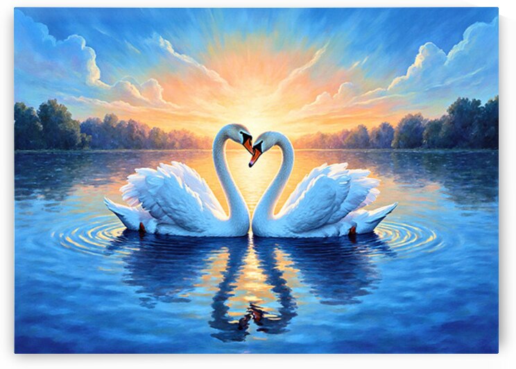 Romantic Swans at Sunset – Love on the Lake by Sihemsoso