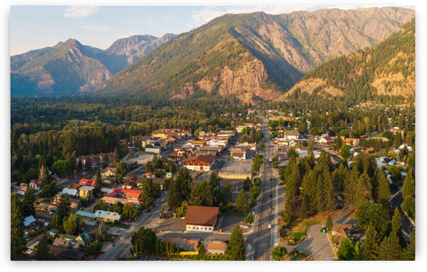 Aerial view of Leavenworth the Bavarian Alpine village in Casca by Steve Heap