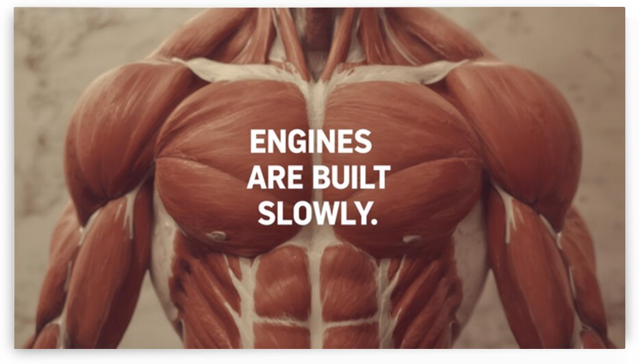 Engines Are Built Slowly — Muscular Anatomy Motivation Poster by MotivatePrints