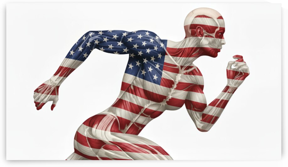 Stars and Stripes in Motion – Female U.S. Flag Muscular Anatomy Runner by MotivatePrints