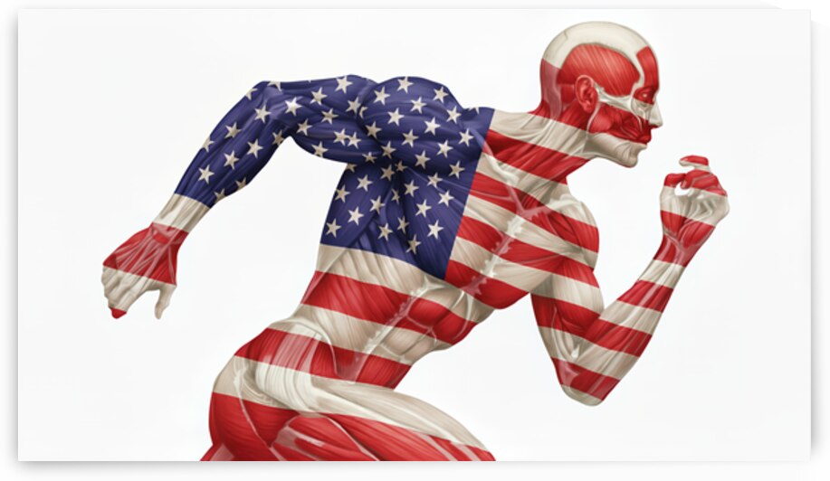 American Strength – Muscular Anatomy Runner with U.S. Flag by MotivatePrints