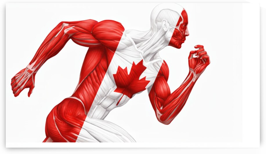 Canadian Strength – Muscular Anatomy Runner with Maple Leaf Flag by MotivatePrints