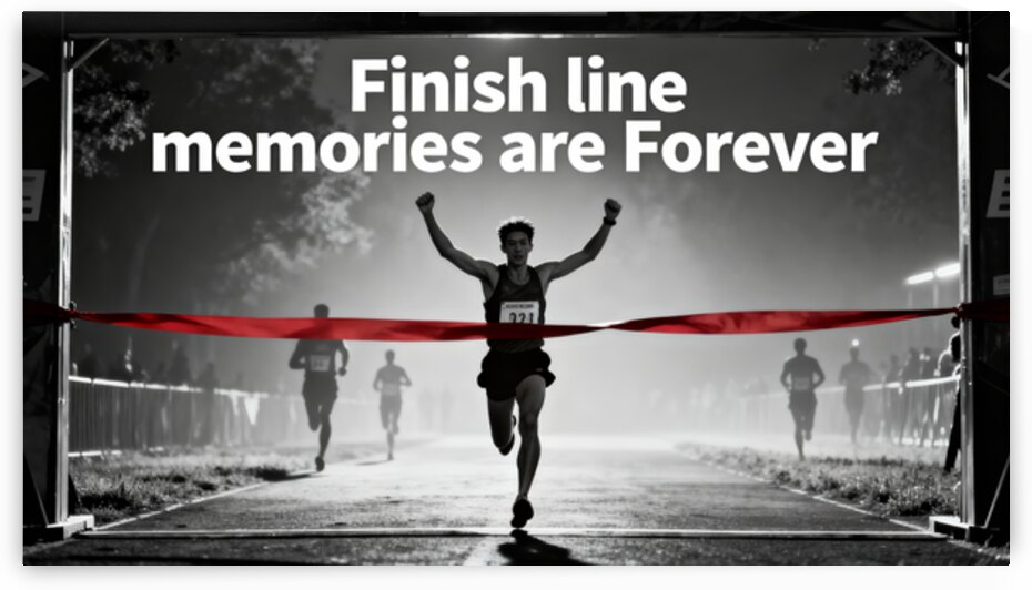 Breaking the Tape — Triumph at the Finish Line by MotivatePrints