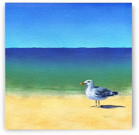 Seagull at the beach acrylic painting  by Karen Kaspar