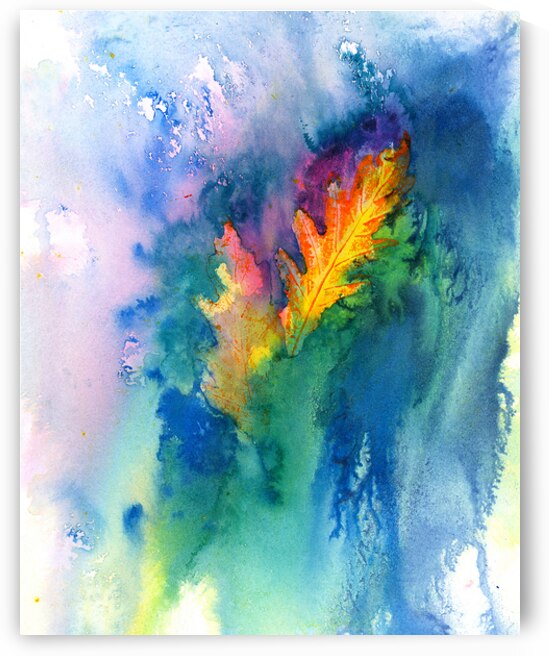 Oak leaves in autumn watercolor painting  by Karen Kaspar