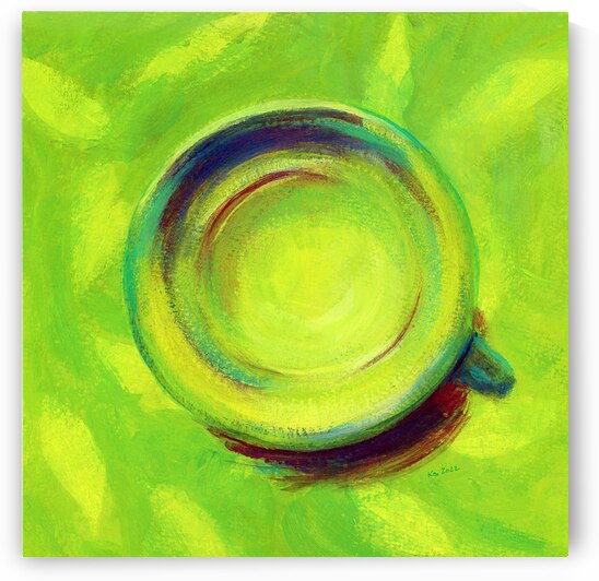 A cup of green tea acrylic painting by Karen Kaspar