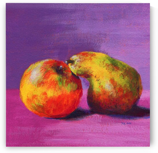 A pair of apple and pear acrylic painting by arti by Karen Kaspar