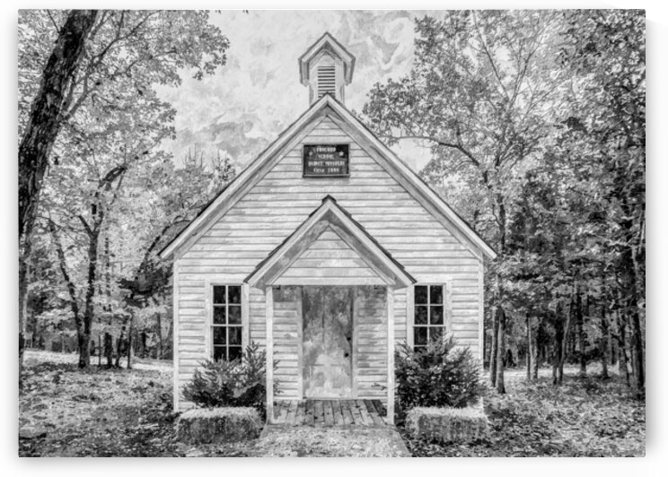 Concord One Room Schoolhouse Grayscale by Jennifer White
