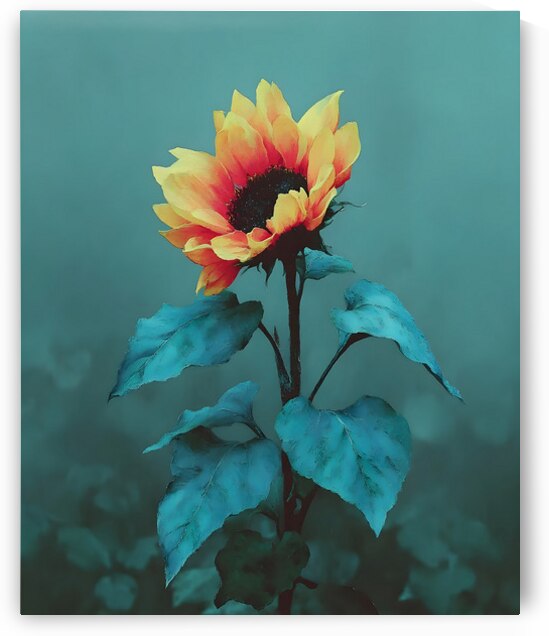 Teal Garden Sunflower – Moody Botanical Art Print by Savage Art Prints