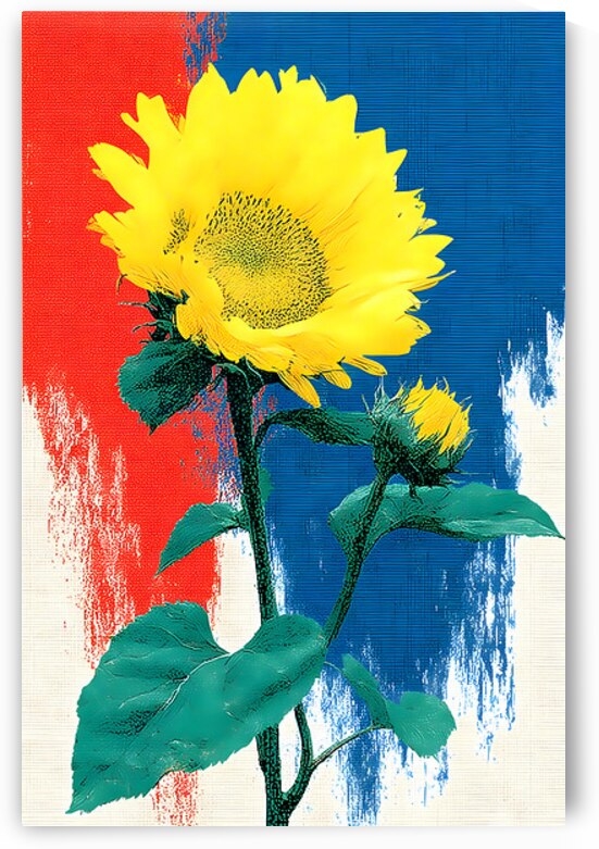 Sunflower Pop – Bold Red White  Blue Poster Print by Savage Art Prints