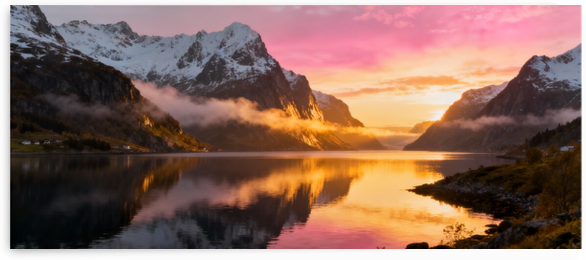 Golden Fjord Sunrise by MotivatePrints