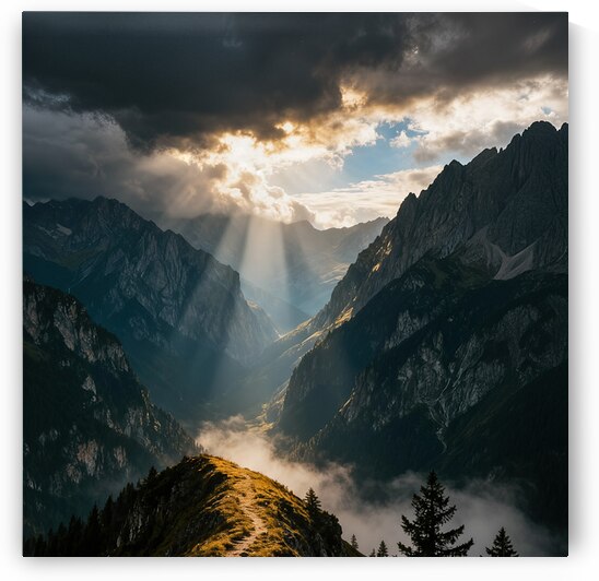 Path to the Light — Sunbeams Over the Mountain by MotivatePrints