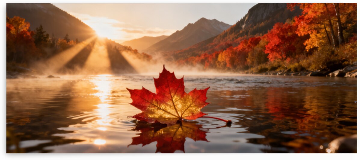 Sunbeams on the River Autumn Heart by MotivatePrints
