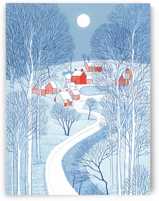 watercolor style of winter postcard nature and village by Ariadna-de-Raadt