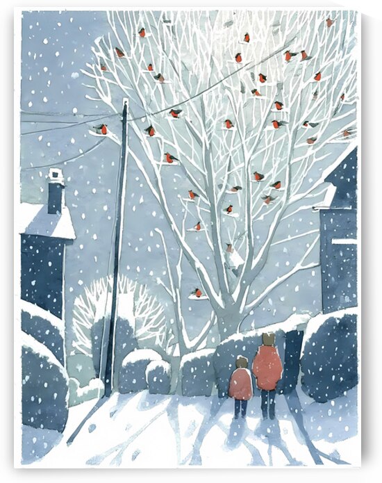 watercolor style of winter postcard nature and village by Ariadna-de-Raadt