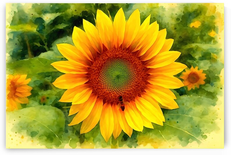 radiant sunflower watercolor vibrant summer garde by M ALK