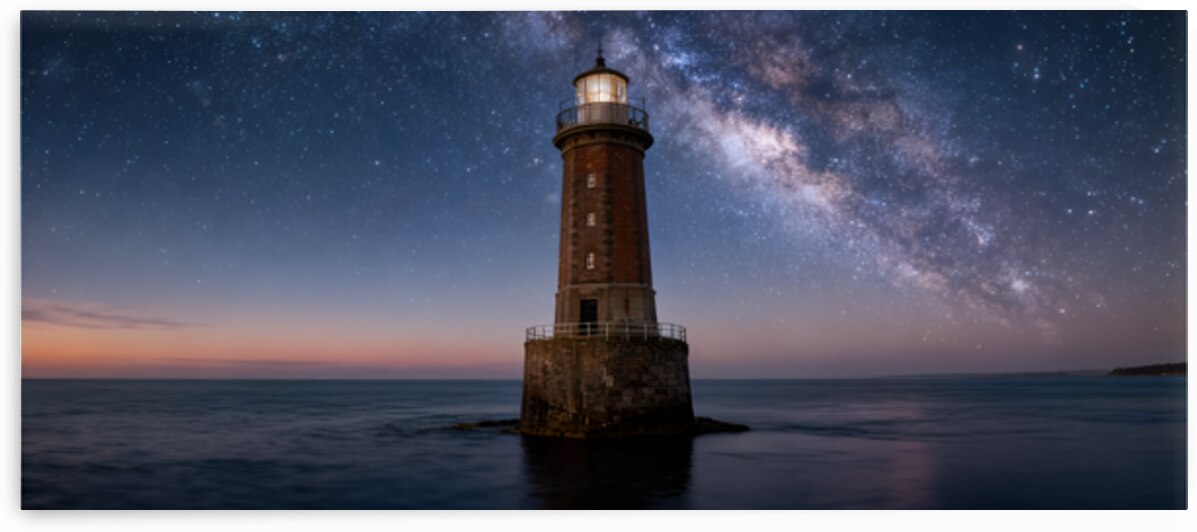 Lighthouse Under the Milky Way - Guiding Light Beyond the Horizon by MotivatePrints