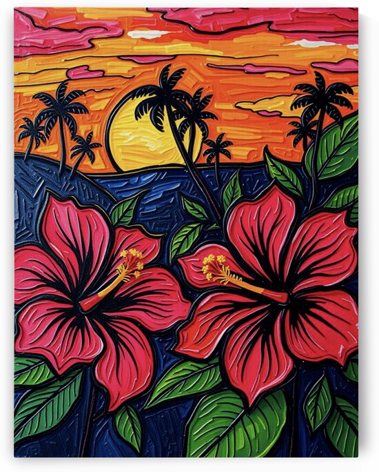 Hibiscus Flowers At Sunset by Magikheart