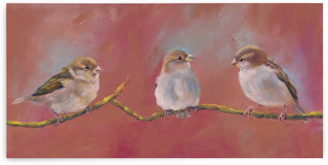 Three sparrows on a branch by Karen Kaspar