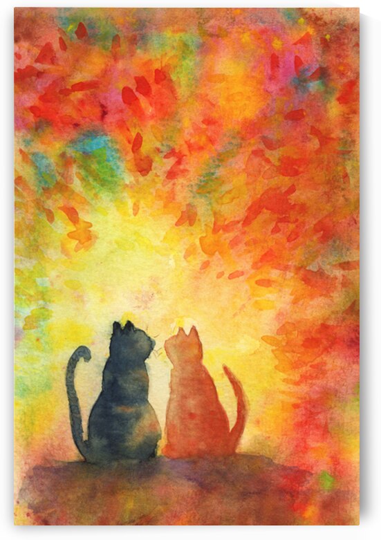 Two cats under a colorful sky by Karen Kaspar