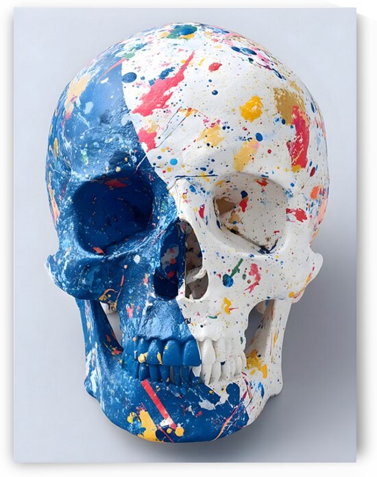 Indigo Soul – Blue and White Skull Print by Savage Art Prints