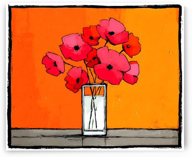 Poppies Against the Fire – Retro Minimal Floral Print by Savage Art Prints