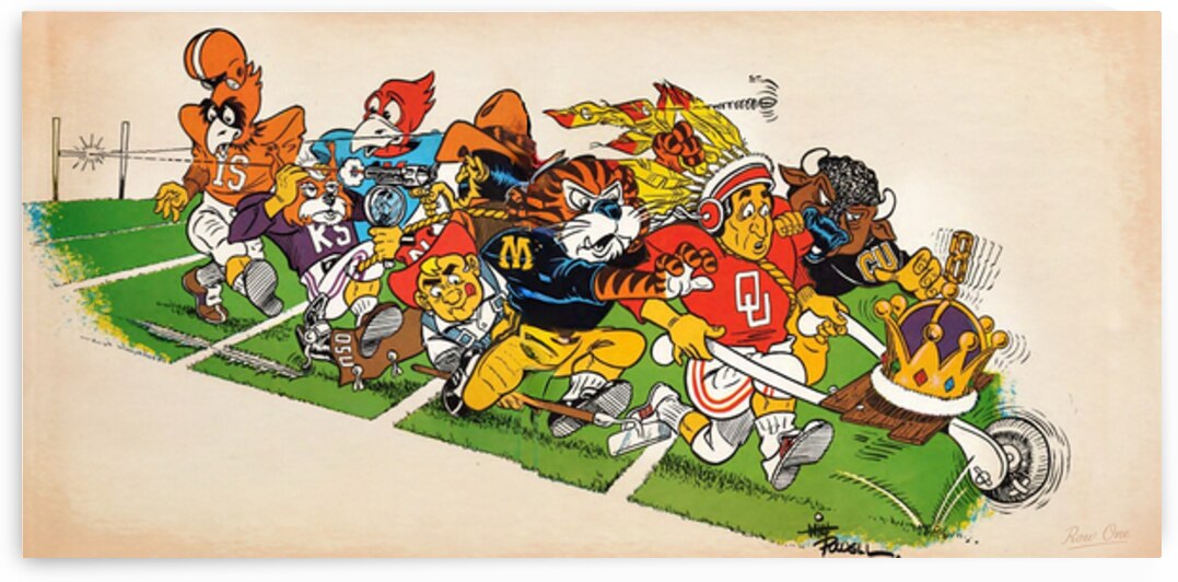 1970s Big 8 Conference Mascot art by Milt Powell by Row One Brand