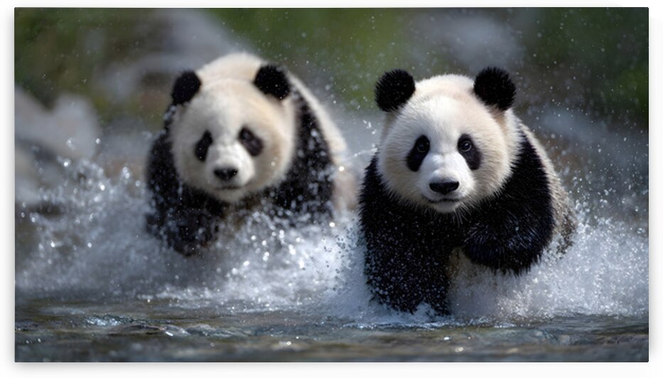 River Charge – Panda Play Print by Savage Art Prints