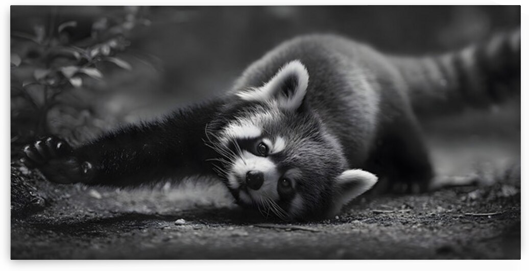 Morning Stretch – Red Panda Monochrome Print by Savage Art Prints