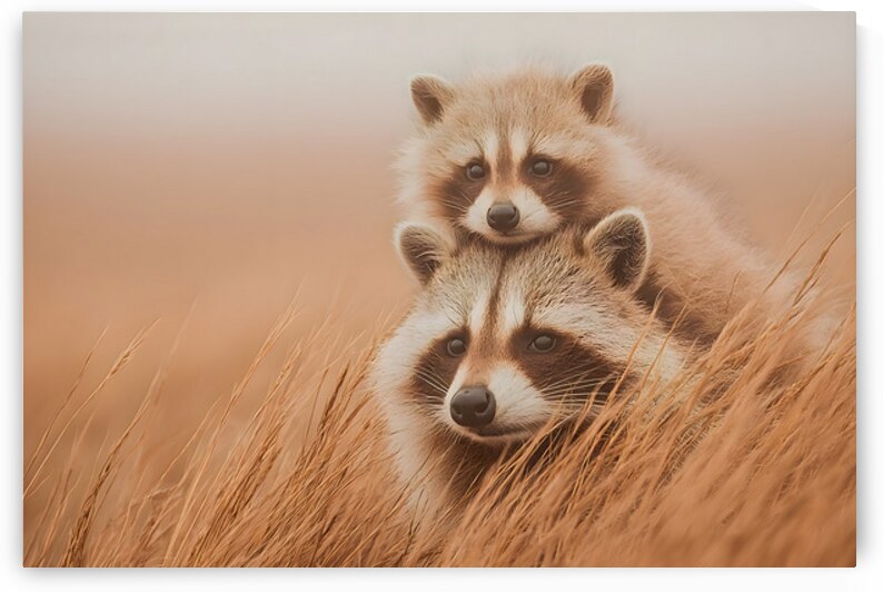 Golden Field – Raccoon Duo Print by Savage Art Prints