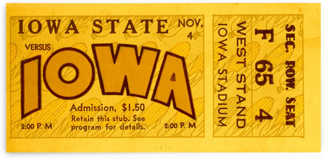 1933 Iowa State Cyclones at Iowa Hawkeyes Ticket Art by Row One Brand
