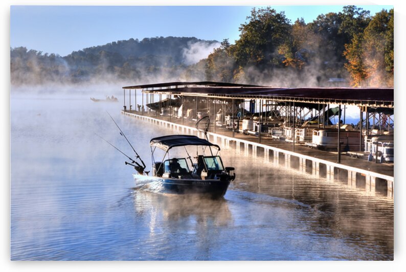 Fishermen in Morning Fog on Boone Lake by Shelia Hunt Photography