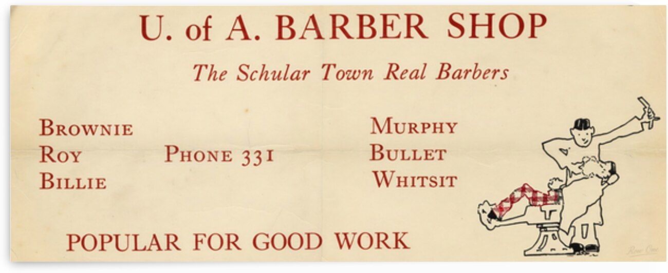 Vintage University of Arkansas Barber Shop Ad by Row One Brand