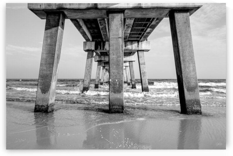 Waves Beneath Gulf Shores Pier Grayscale by Jennifer White