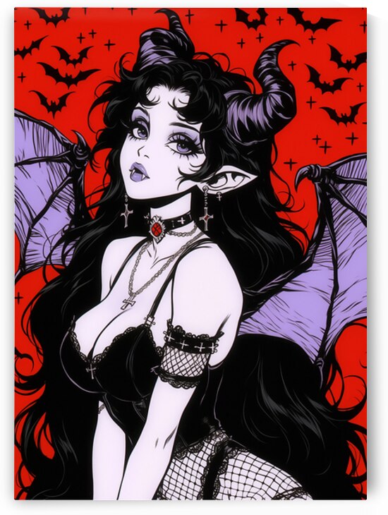 Crimson Veil Gothic Vampire Anime Portrait by Anne Laure GOUPIL