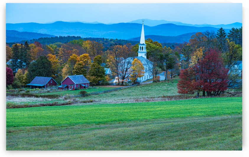 Autumn Village Church and Farms by Geoffrey Prior