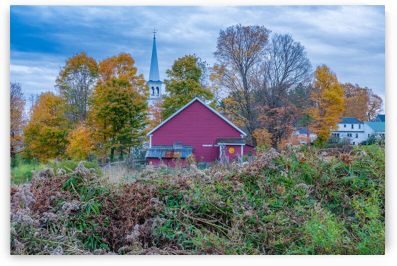 Autumn Barn and Steeple Charm by Geoffrey Prior
