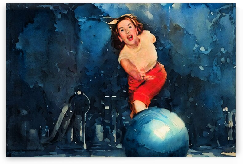 1947 Woman Bowling Art by Row One Brand