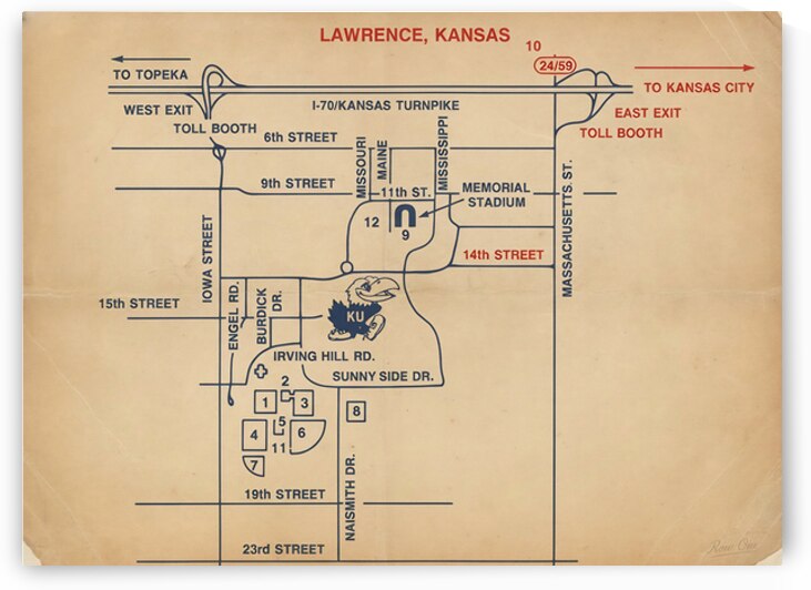 1980s Lawrence Kansas Map by Row One Brand