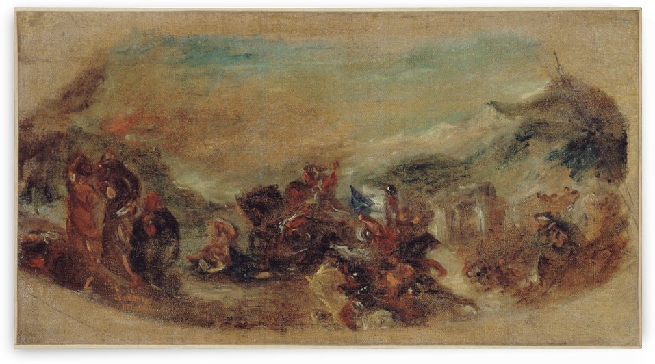 Esquisse pour la bibliotheque du palais Bourbon Attila suivi de ses hordes barbares foule aux pieds l Italie et les Arts by Eugene Delacroix
