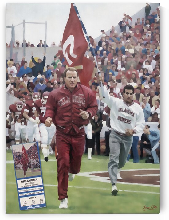 1988 Oklahoma Football Ticket Barry Switzer Art by Row One Brand