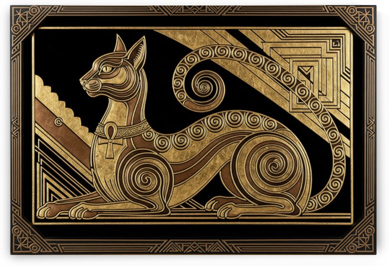 The Divine Feline: Bastet in Black and Gold by Sumer Paintings