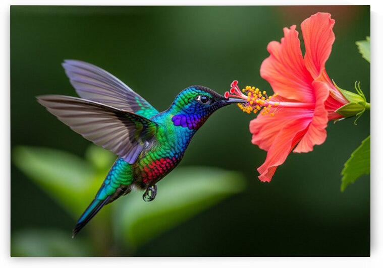 Iridescent Hummingbird Feeding on Hibiscus - Tropical Bird Photography by rosebella