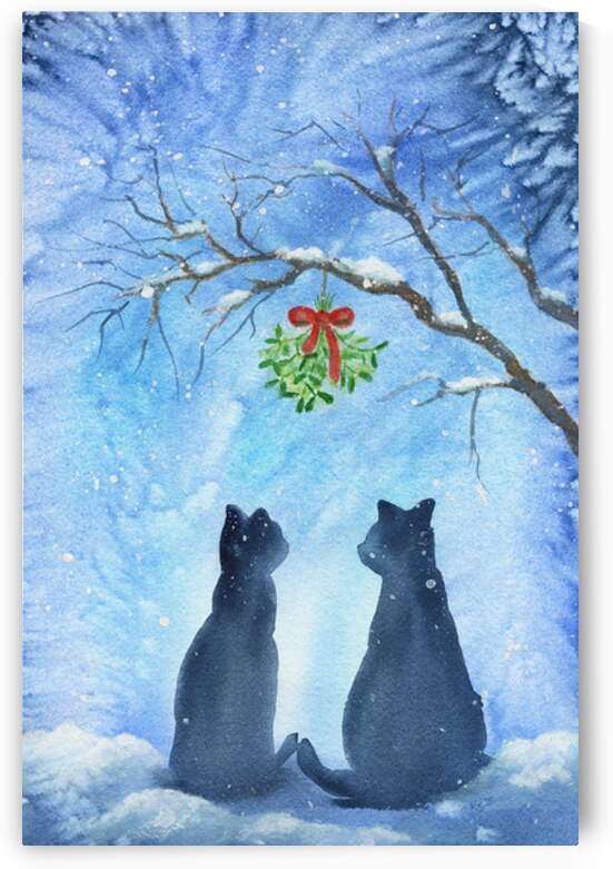 Two cats meet under the mistletoe by Karen Kaspar