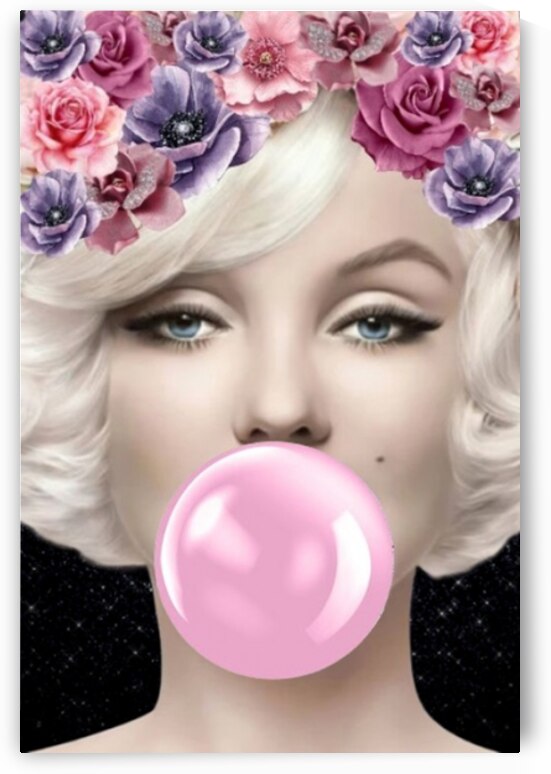 Marilyn Monroe Inspired Bubblegum Art – Floral Crown Silver Glitter Pop Art | Glam Wall Decor | Modern Feminine Artwork by ArtByLumy