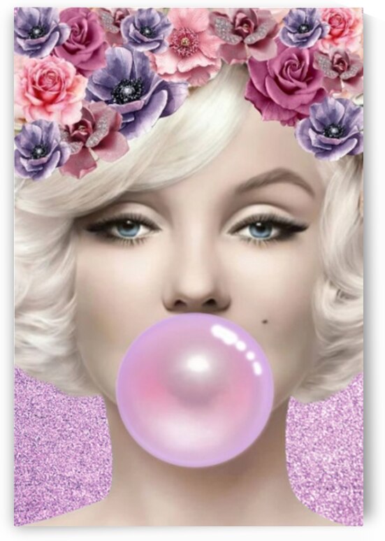  Marilyn Monroe Inspired Bubblegum Art – Floral Crown Silver Glitter Pop Art | Glam Wall Decor | Modern Feminine ArtworkGlitter Sparkly  Wall Decor  by ArtByLumy