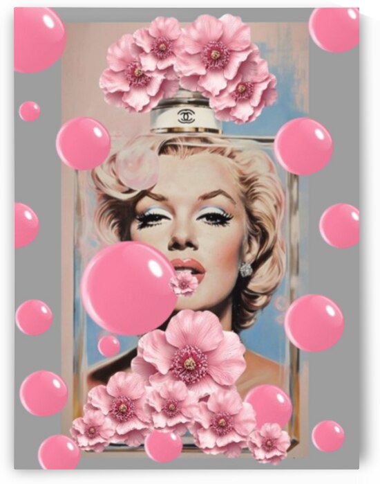 Marilyn Monroe Inspired Perfume Bottle Art – Pink Flowers Pop Art | Glam Fashion Wall Decor | Luxury Feminine Artwork Hollywood Icone Luxury and Elegance Wall Decor Luxury Wall Decor Hollywood Icon Art by ArtByLumy